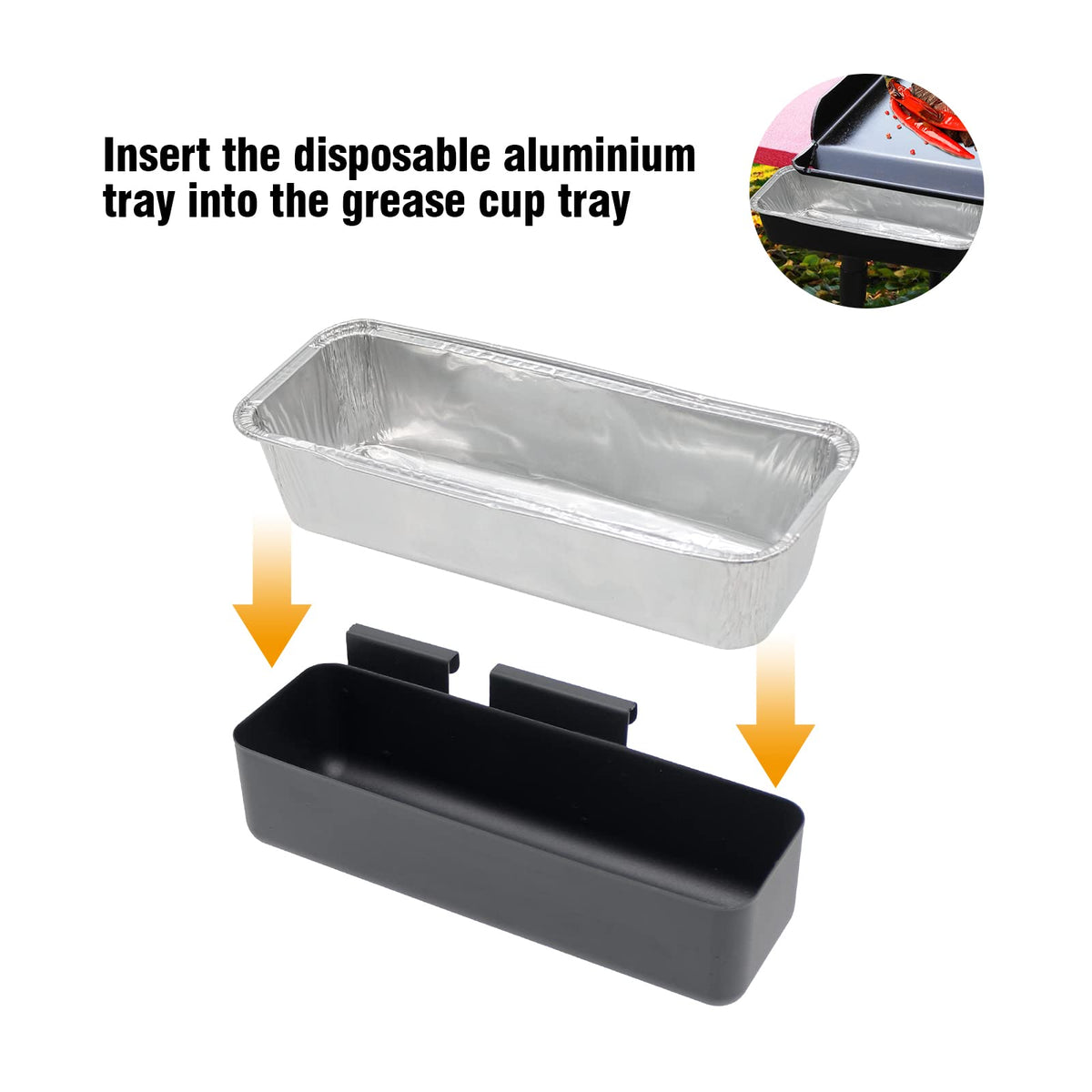 BBQ-PLUS grease cup tray installs easily on the griddle side for mess-free cooking