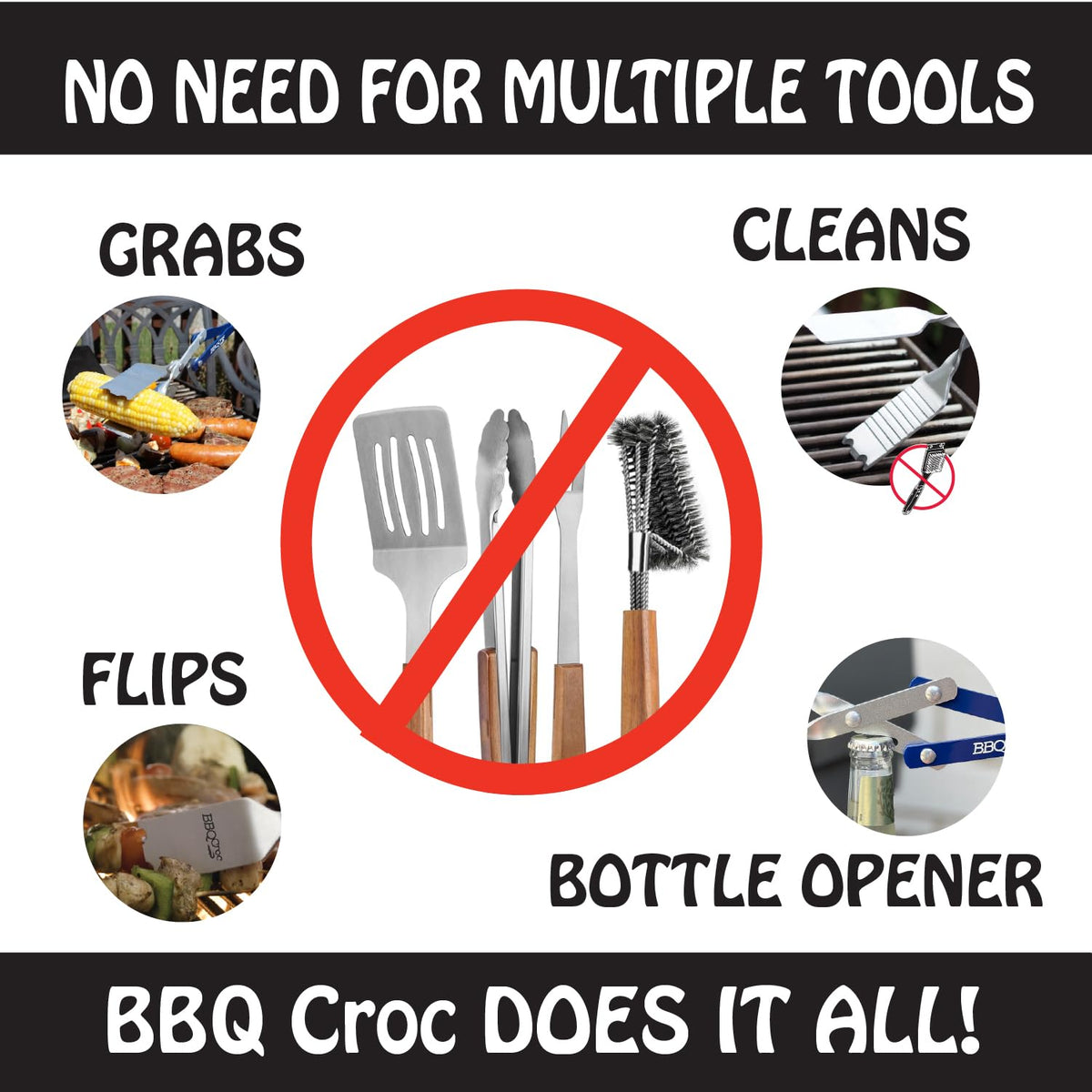 BBQ Croc ergonomic non-slip handles reduce hand fatigue