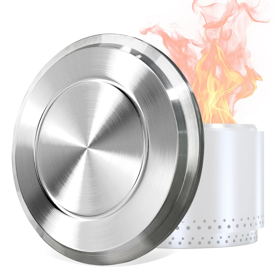 BBQCuker fire pit lid in stainless steel cover for 19.5-inch pits, weatherproof and durable.
