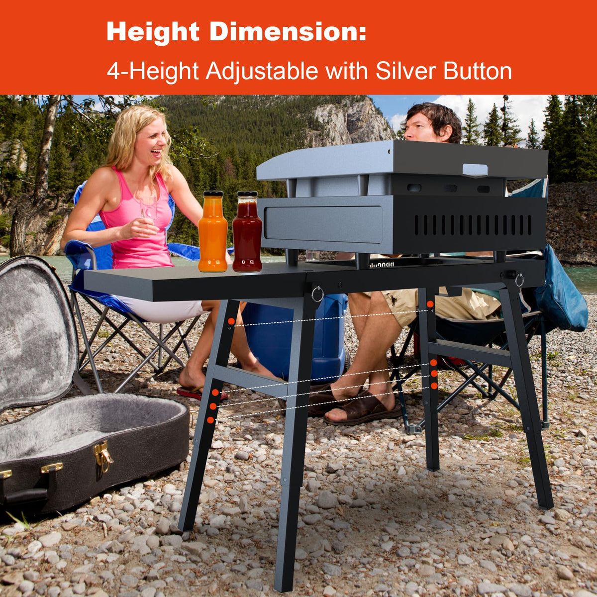 BBQCuker Foldable Griddle Table with adjustable legs for easy transport.