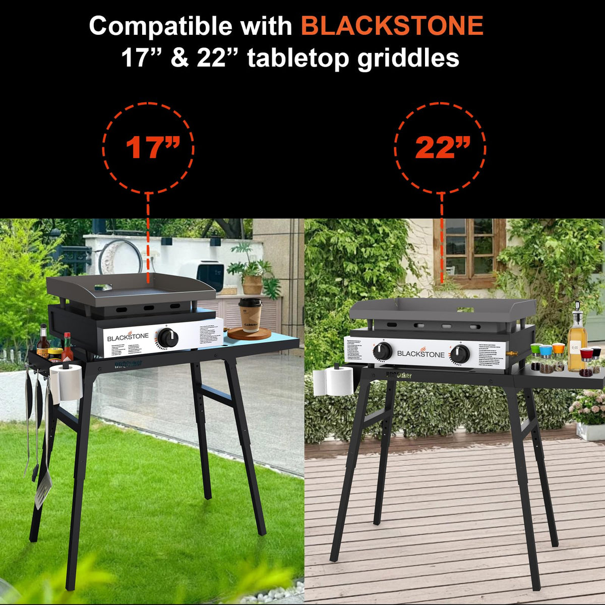 BBQCuker Griddle Stand designed for Blackstone 22-inch for sturdy backyard grilling.