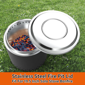 BBQCuker lid fits Solo Stove 19.5-inch Bonfire for secure heat containment.