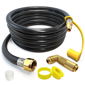 BBQHKCX 12ft RV propane hose with elbow adapter for easy Blackstone hookup.