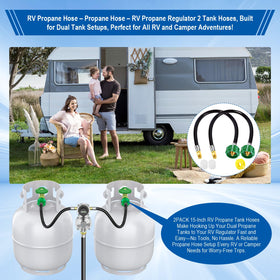 BBQHKCX two-pack RV propane hose setup with dual-tank compatibility.