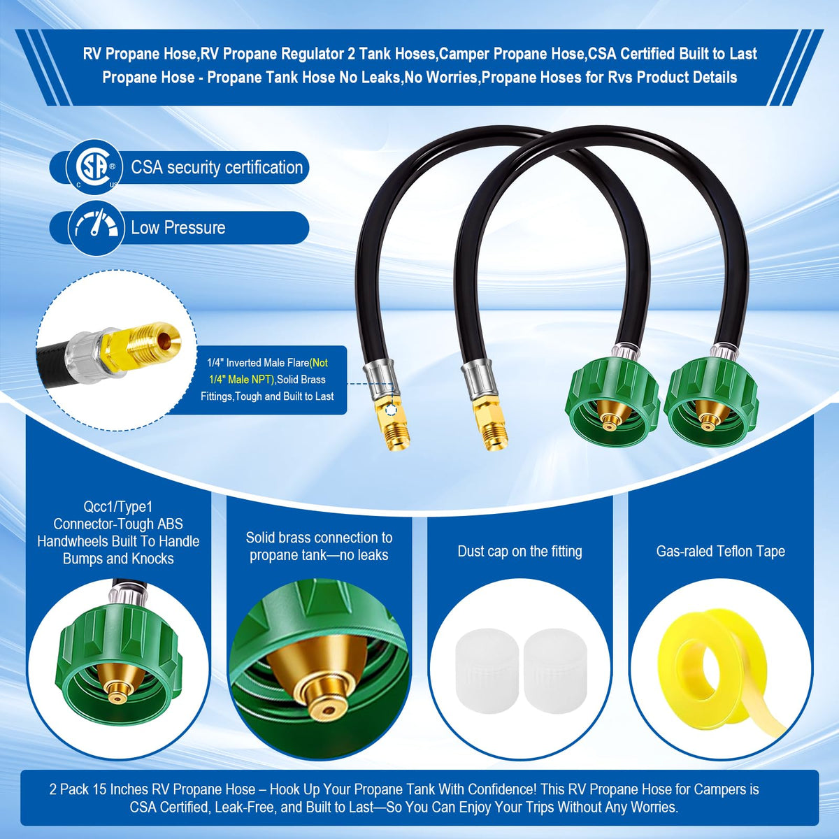 BBQHKCX brass 1/4-inch inverted flare end for leak-free hookups.