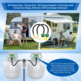 BBQHKCX dual-tank RV propane hose connecting two tanks to regulator