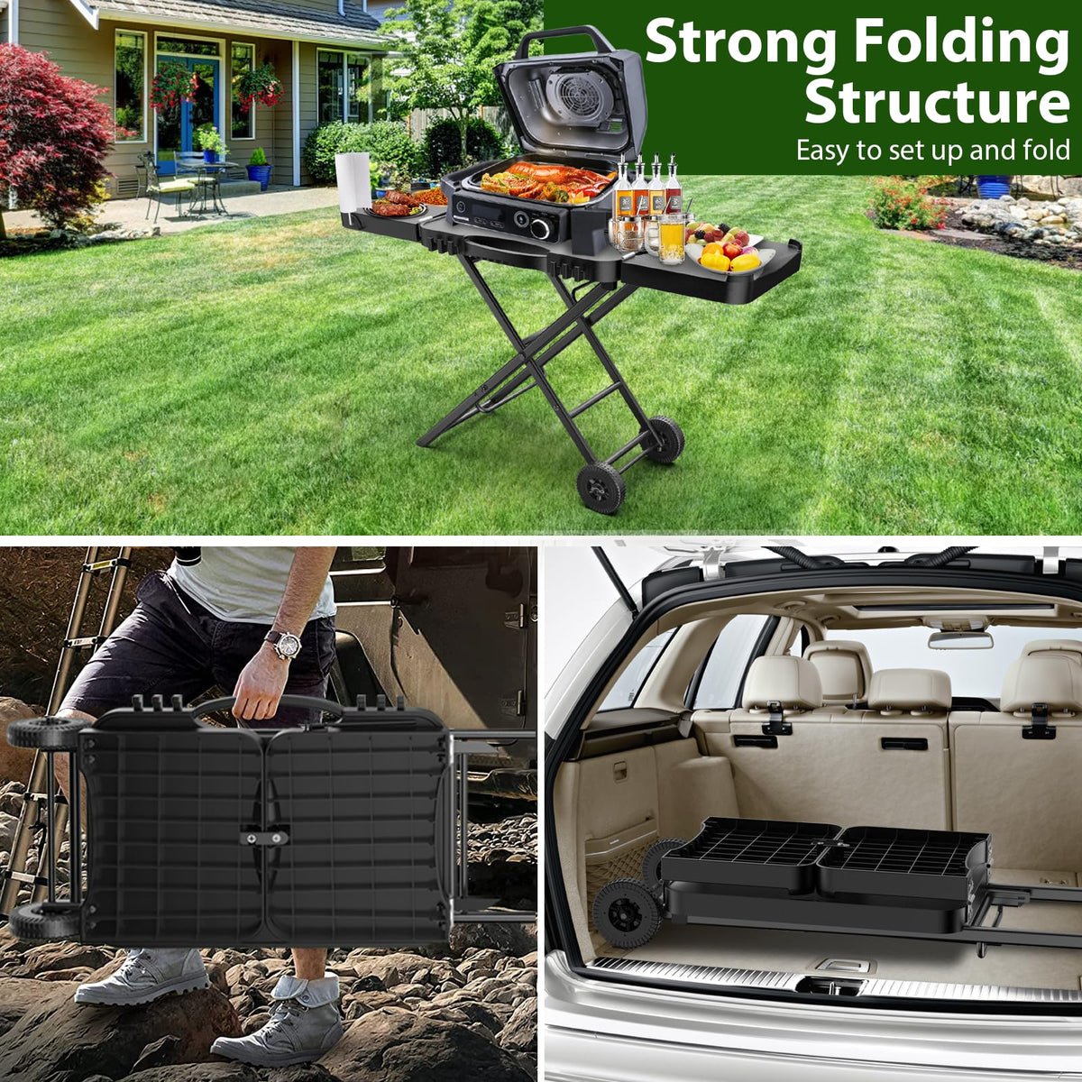BBQMall stand featuring paper towel holder for convenient cleanup