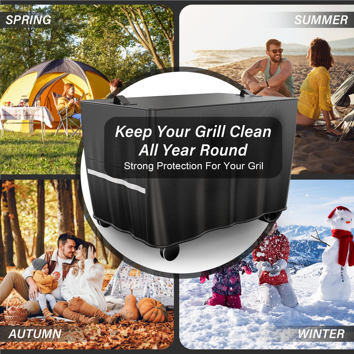 BBQMall pizza oven cart cover with wind-drawstring secures against gusts