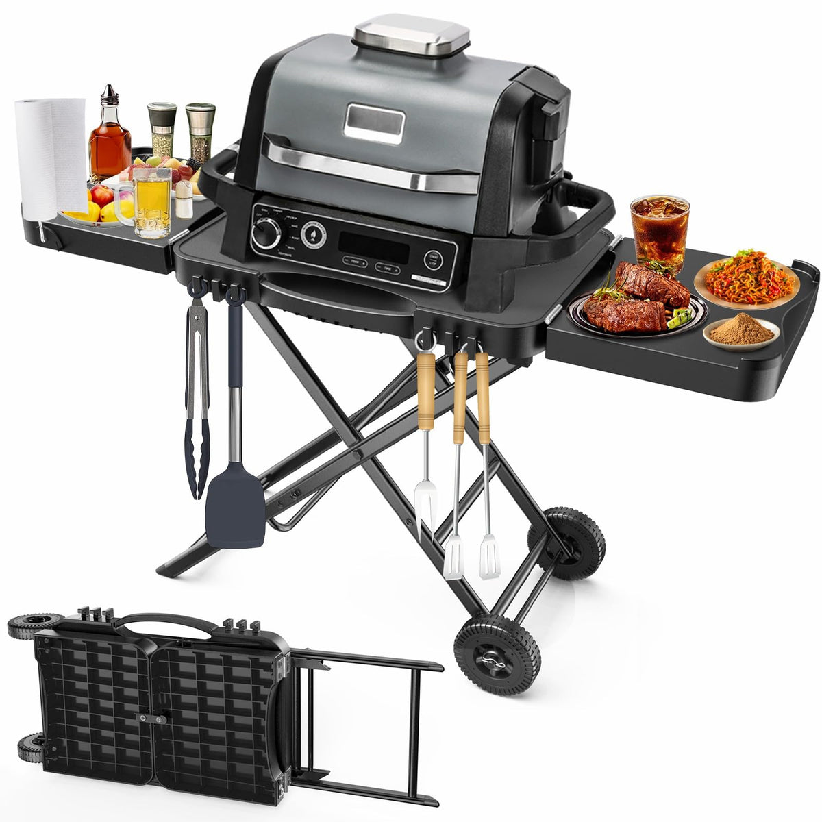 BBQMall portable grill table stand with folding design for quick setup and storage