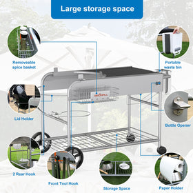BBQMall lower storage rack keeps tools and accessories organized.