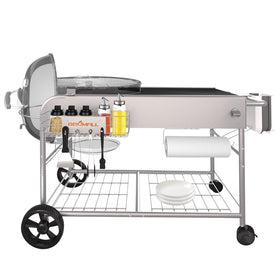 BBQMall grill table fits Weber 22-18 inch kettles, expanding outdoor prep space.