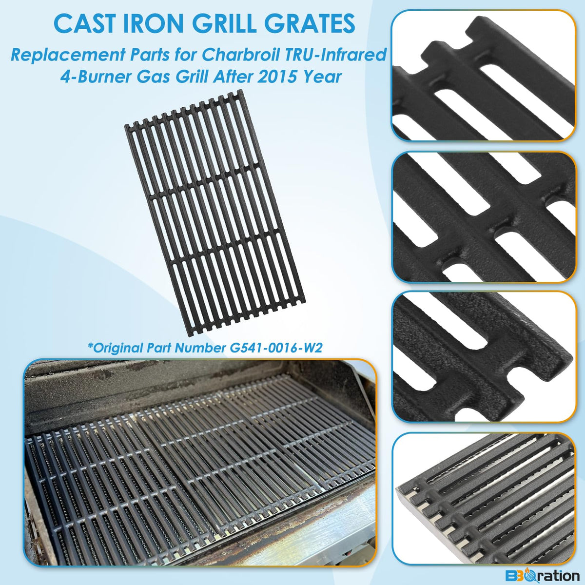 BBQration three-pack matte cast iron grates for replacement
