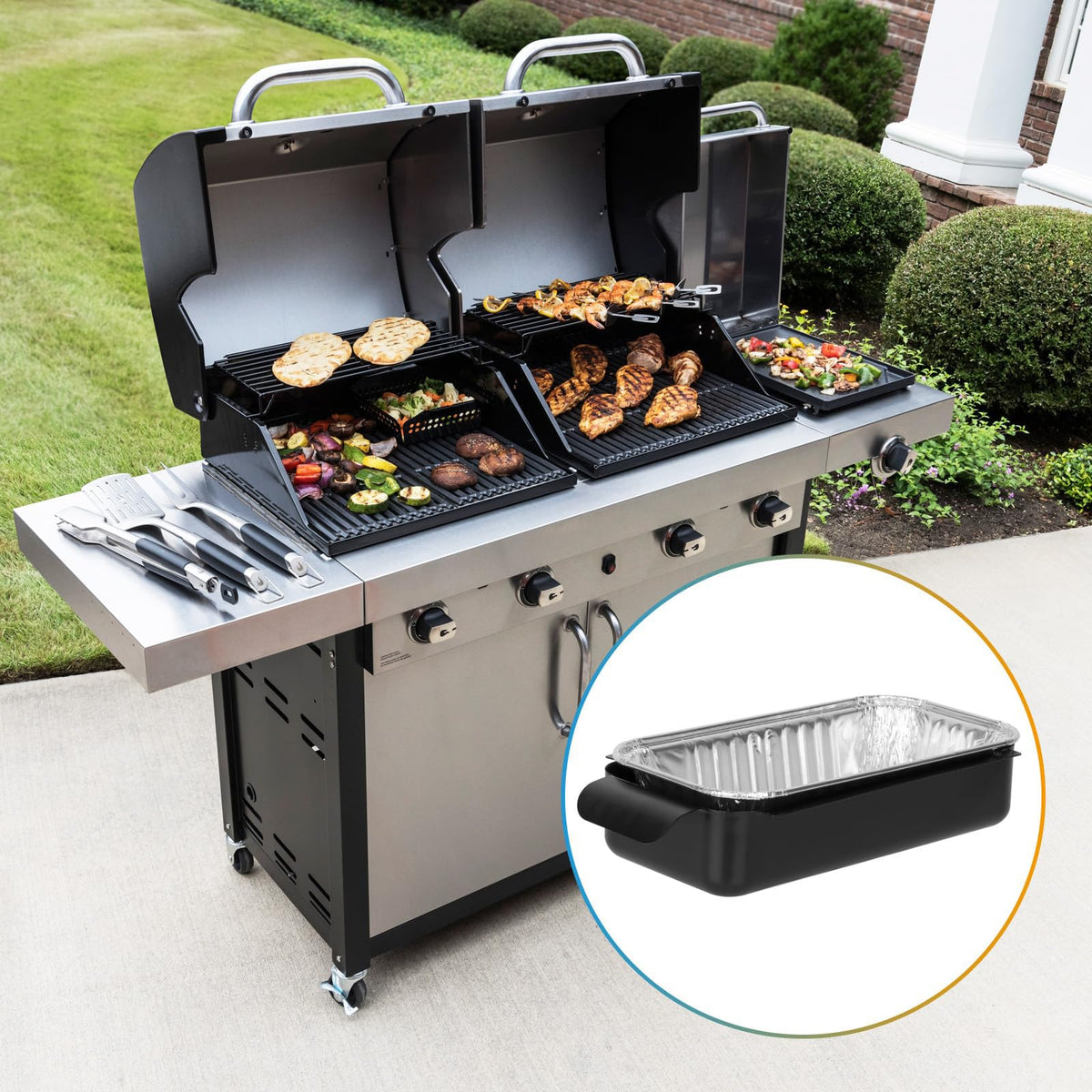 BBQration aluminum liner for Charbroil, top view shows disposable liner ready