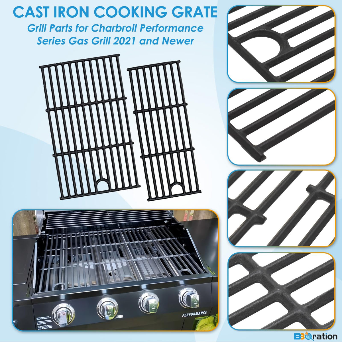 BBQration cast-iron surface close-up highlighting heat retention