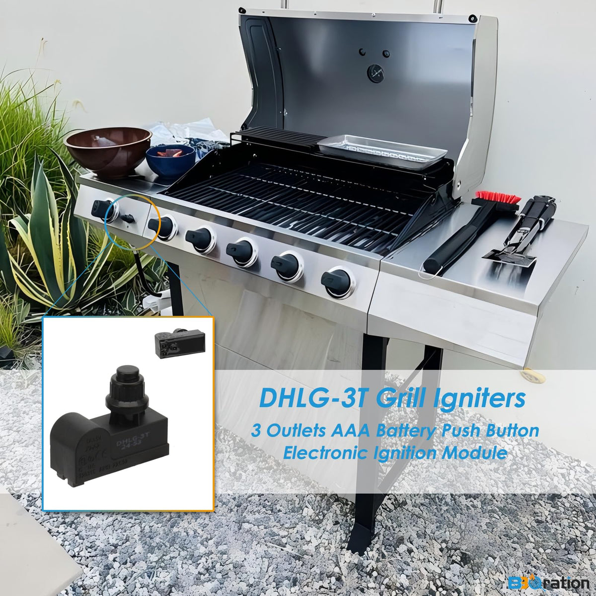 BBQration DHLG-3T 3-outlet ignition button speeds reliable lighting.