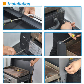 BBQration front-opening hinged lid on Blackstone 36-inch griddle for easy grilling.