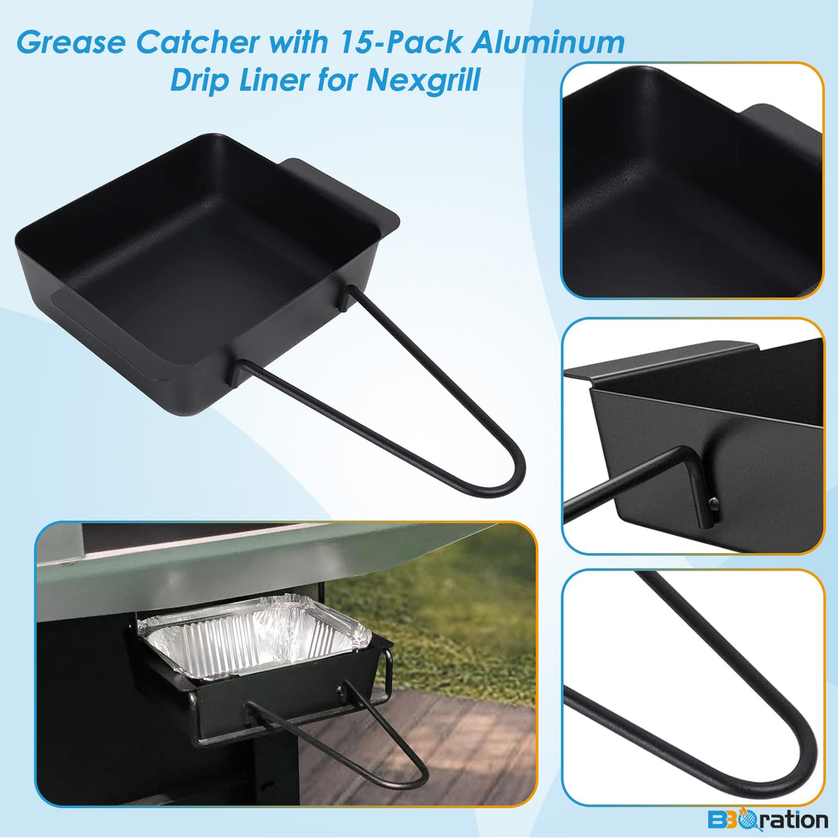 BBQration grease pan in use on a Nexgrill for cleaner grilling sessions