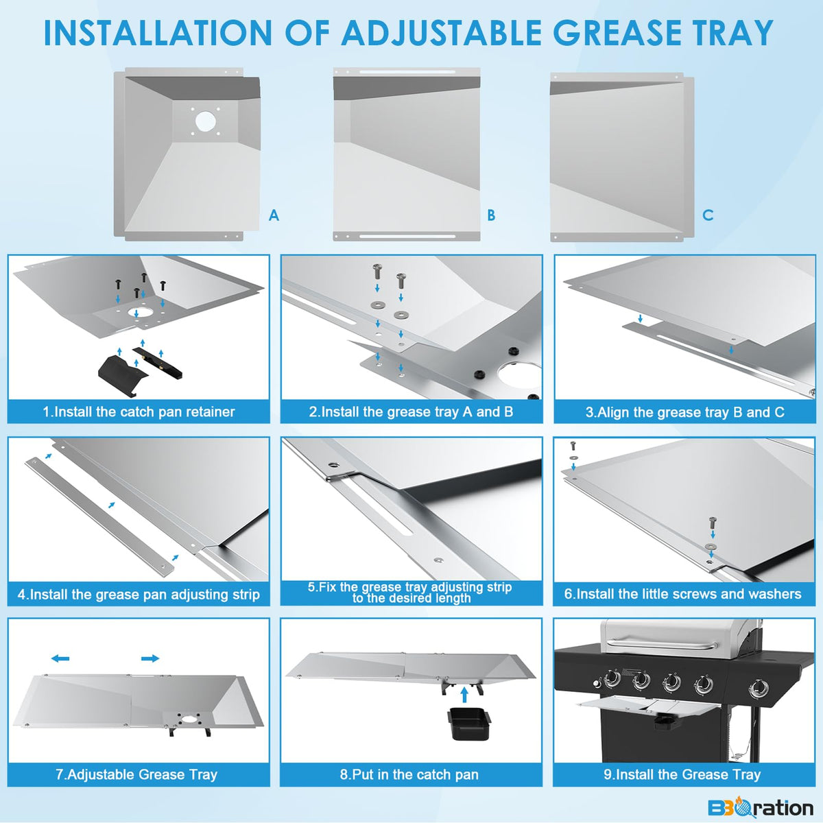 BBQration grease tray replaces Charbroil, Dyna Glo, Kenmore parts.
