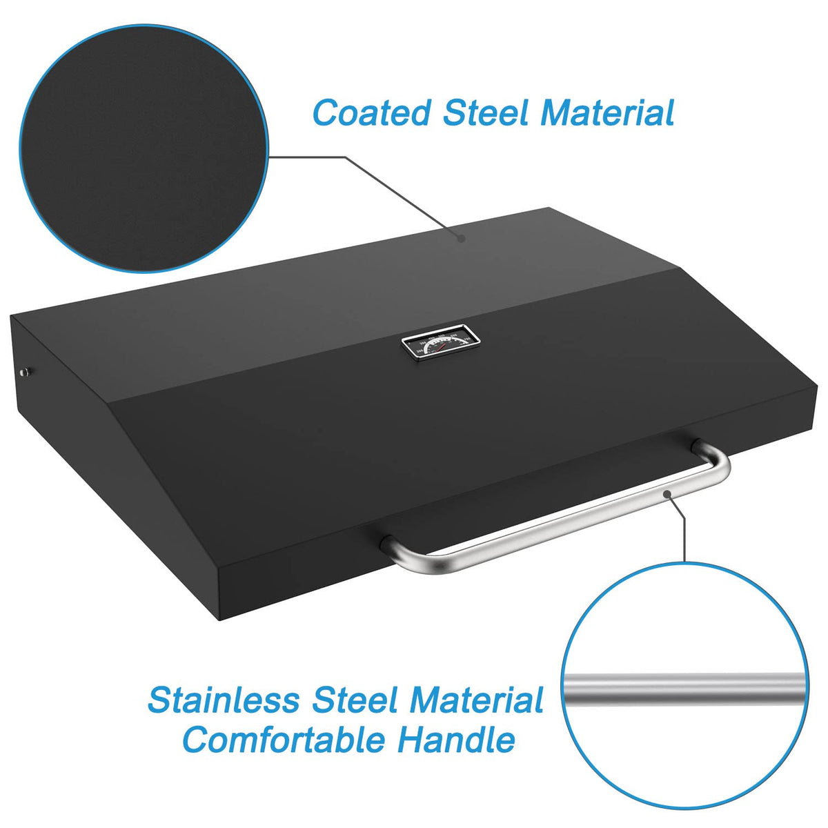 BBQration lid with mounting hardware installed on Blackstone 36-inch griddle.