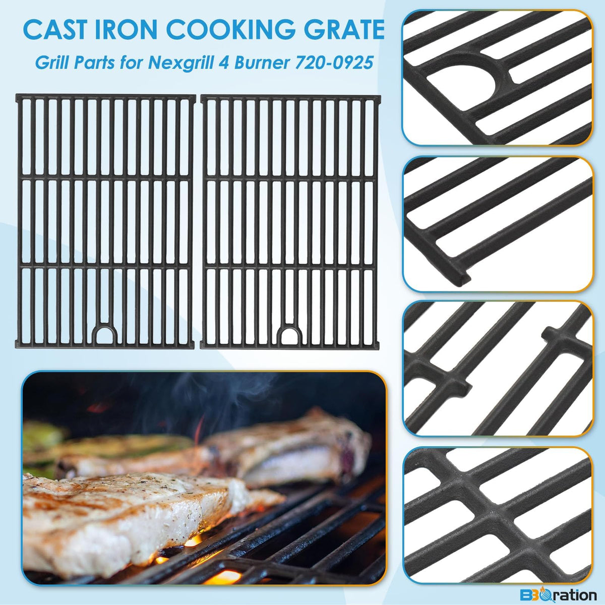BBQration Nexgrill 720-0925PG grate, 17 x 12 1/4 inches, consistent heat.