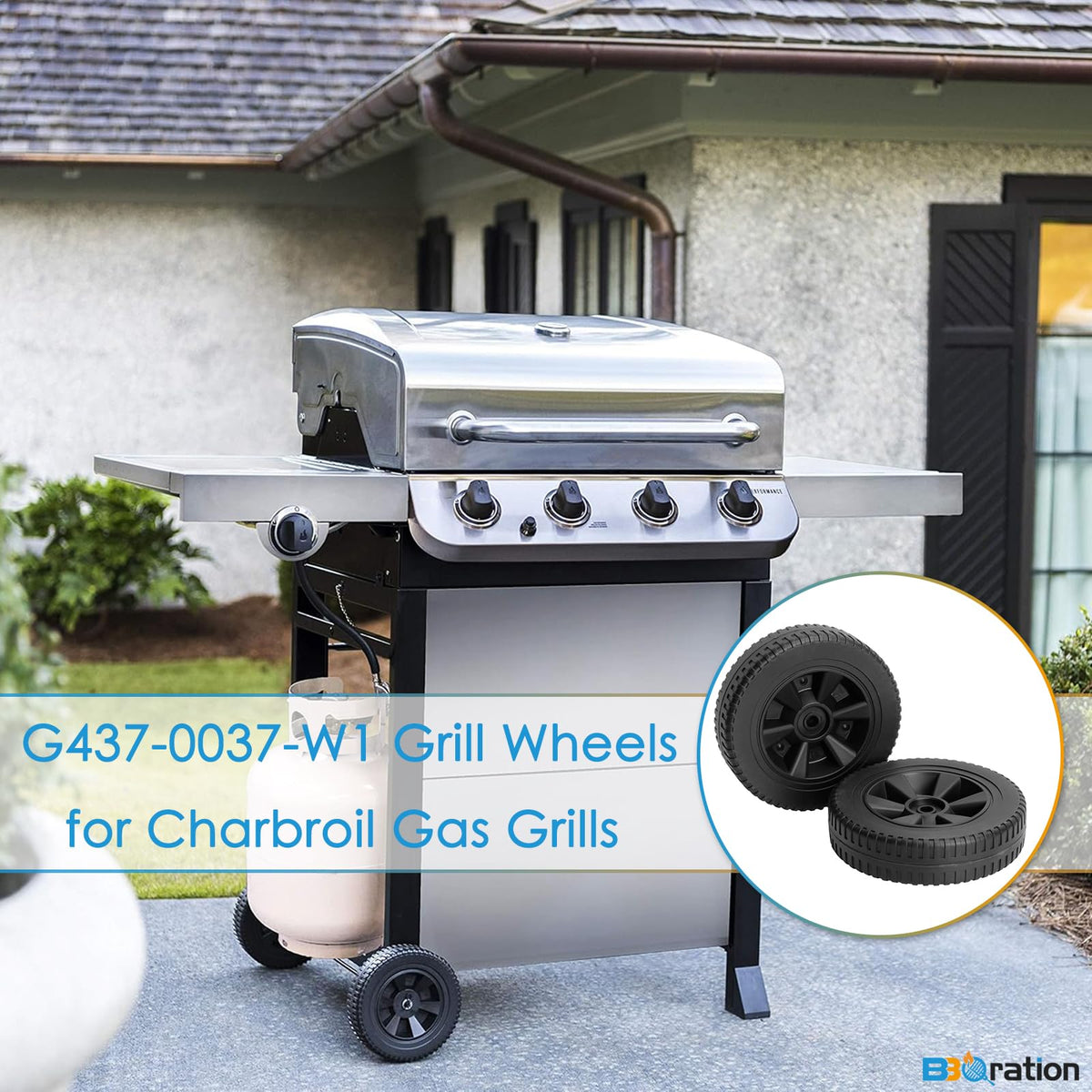 BBQration wheels packaging showing two replacement wheels.