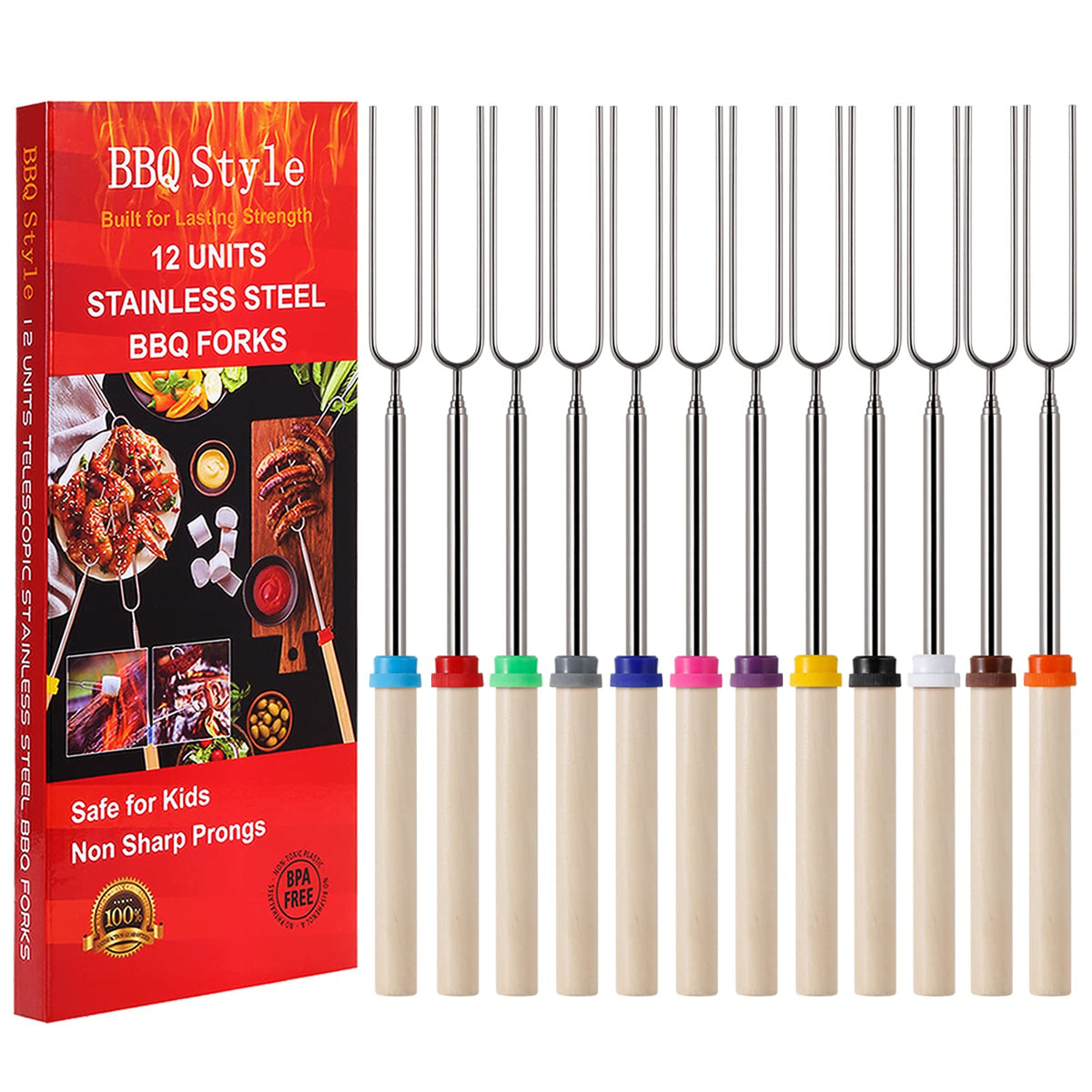 BBQStyle 12-piece marshmallow roasting sticks extended for open-fire grilling