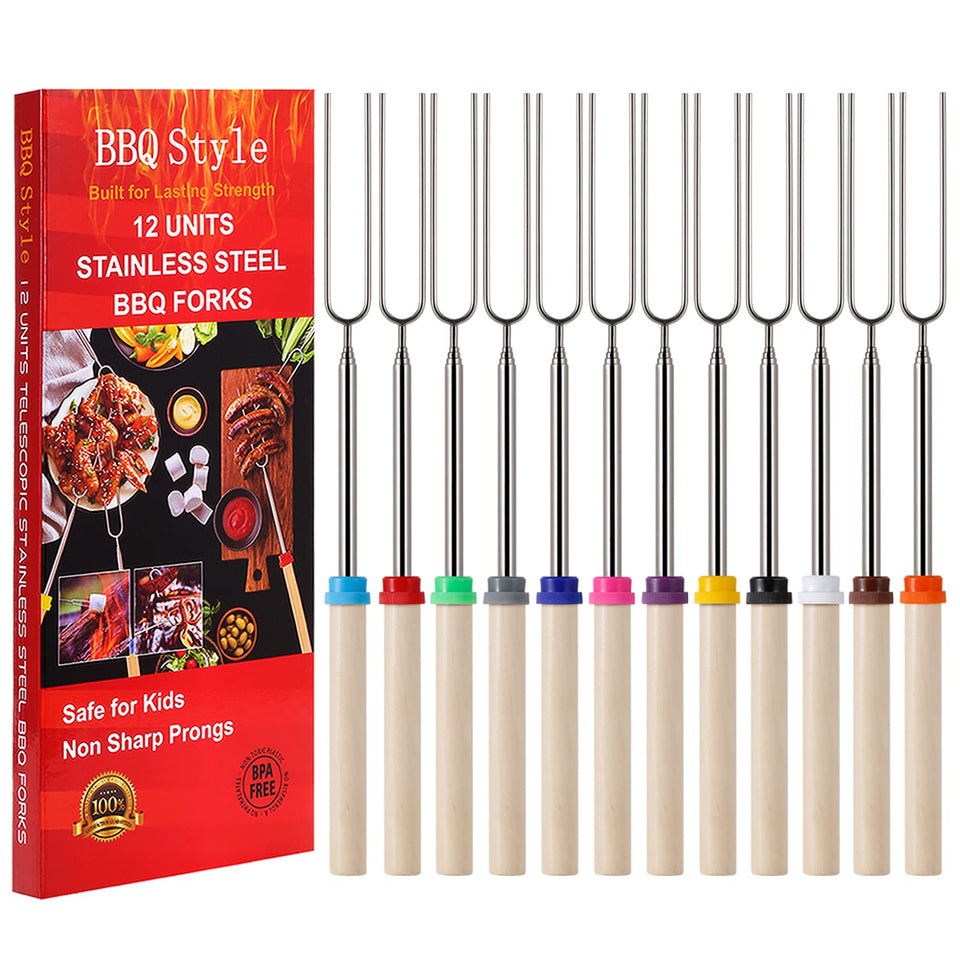 BBQStyle 12-piece marshmallow roasting sticks extended for open-fire grilling