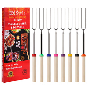 BBQStyle 8-pack marshmallow roasting sticks extended to 32 inches for safe campfire roasting.