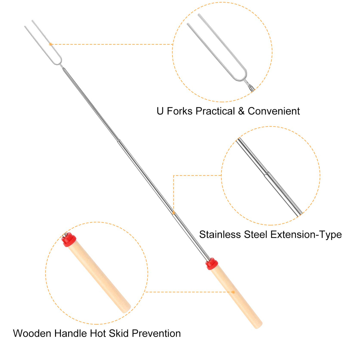 BBQStyle collapsible roasting forks in 304 stainless steel for durability
