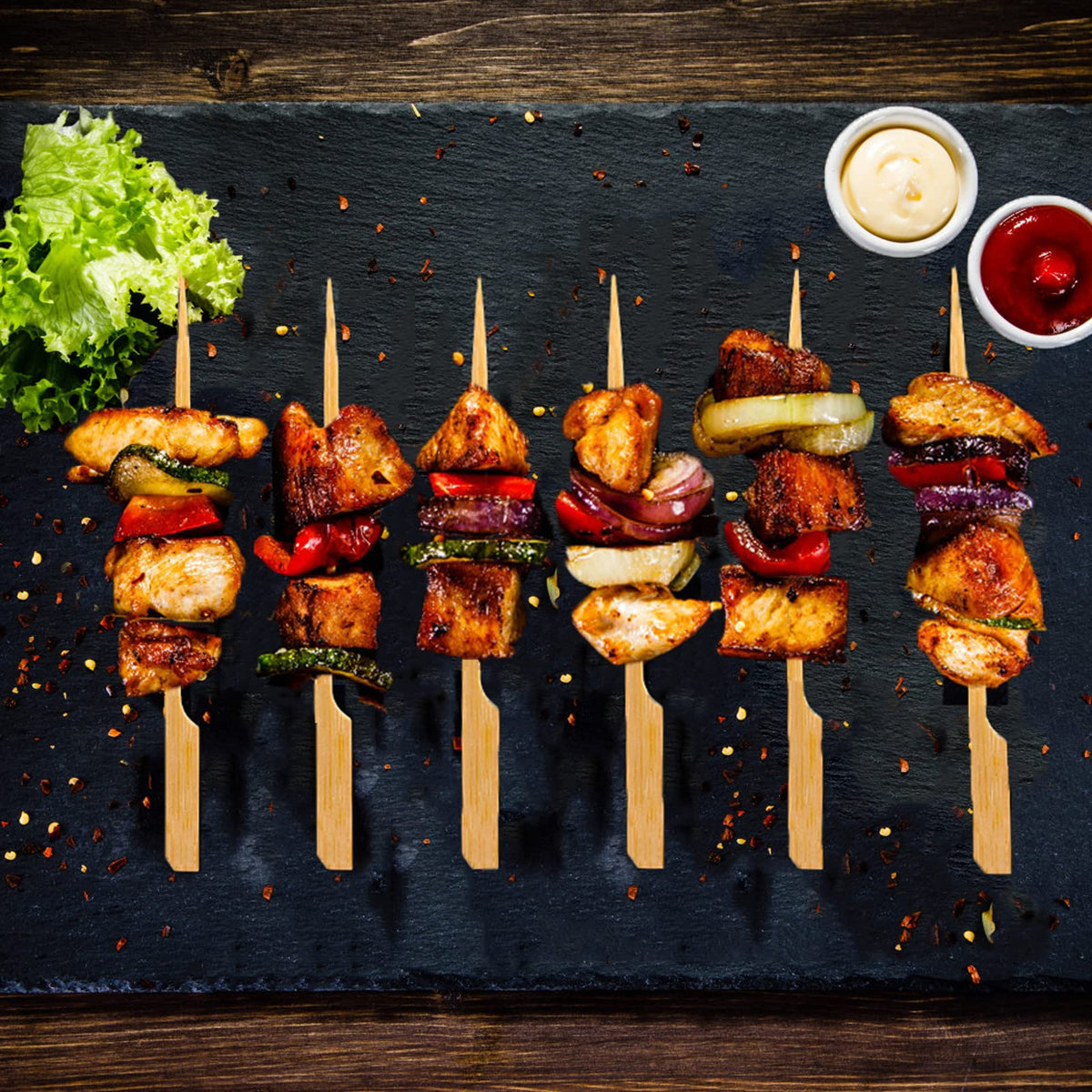 BBQStyle kebab skewers for appetizers ideal for grills and canapes.
