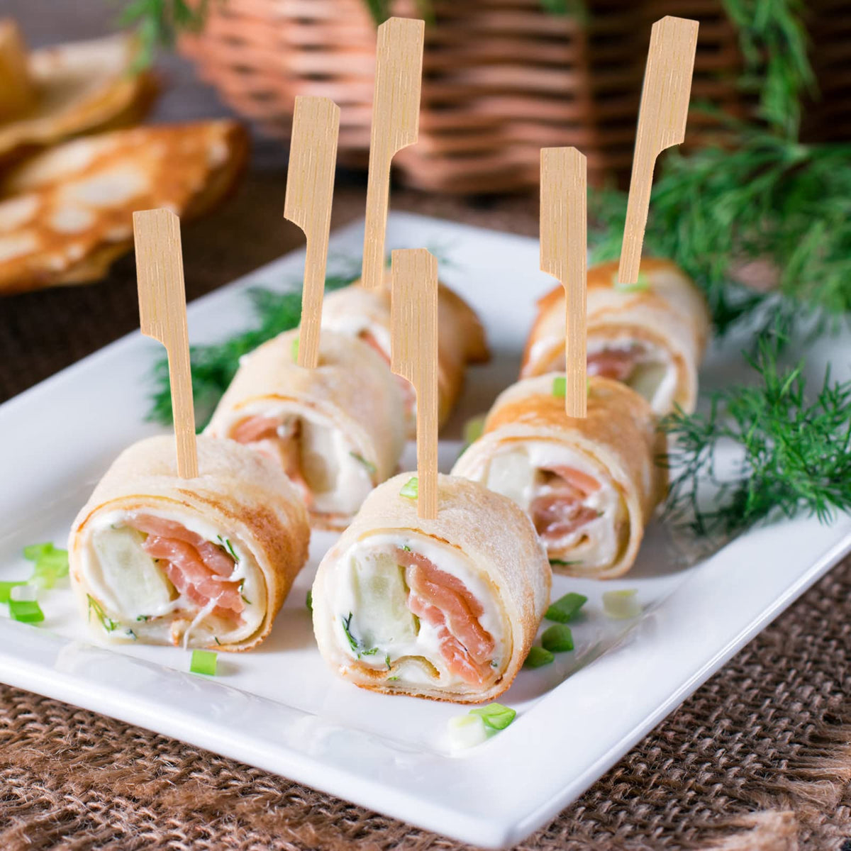 BBQStyle semi-pointed bamboo sticks pierce food smoothly for efficient prep.