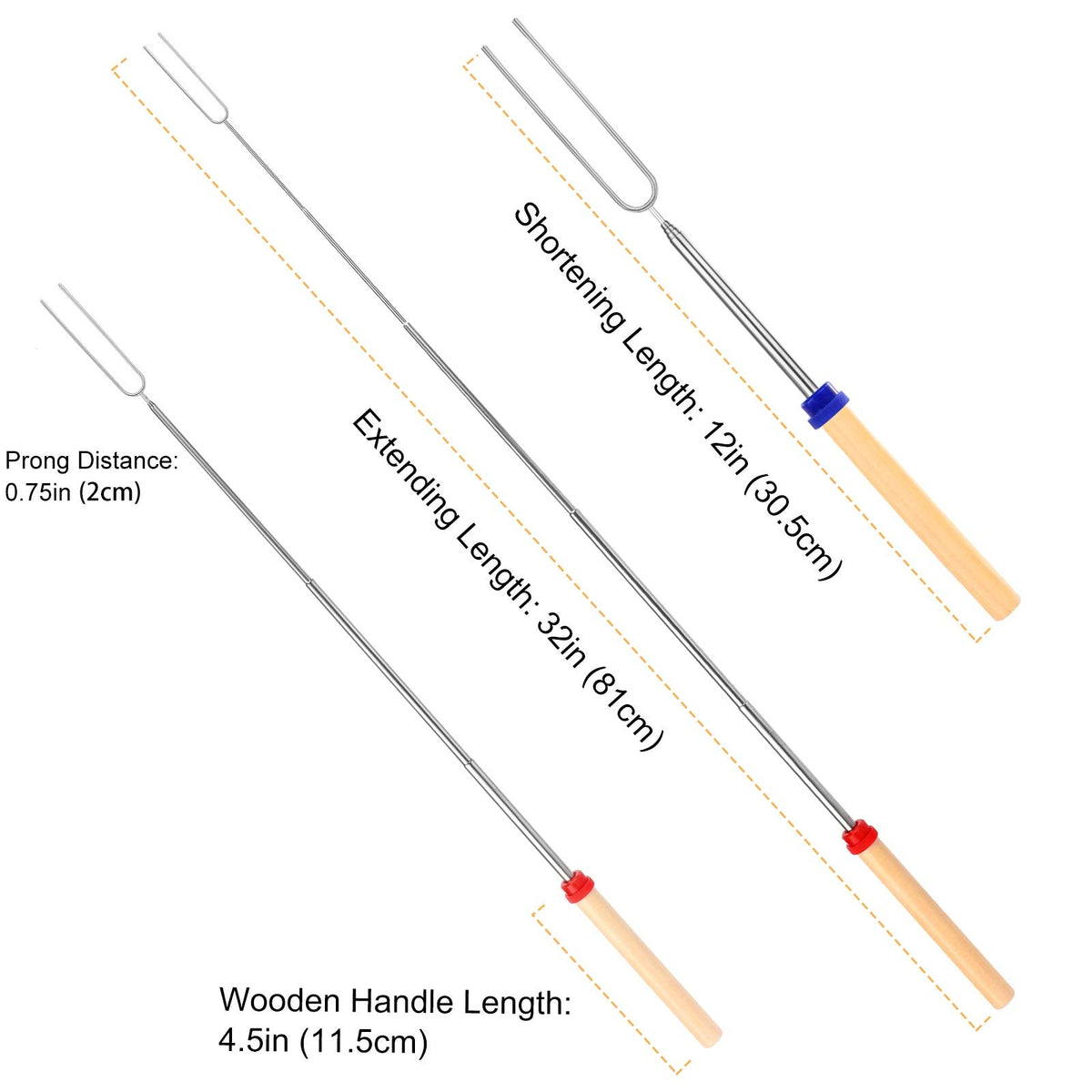 BBQStyle telescoping smores sticks extend to reach flames from a distance.