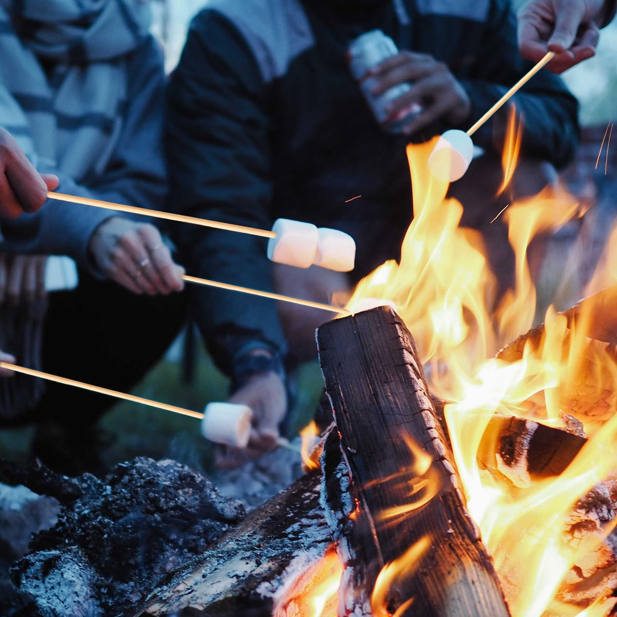 BBQStyle wooden toasting sticks for camping and barbecues, versatile use.
