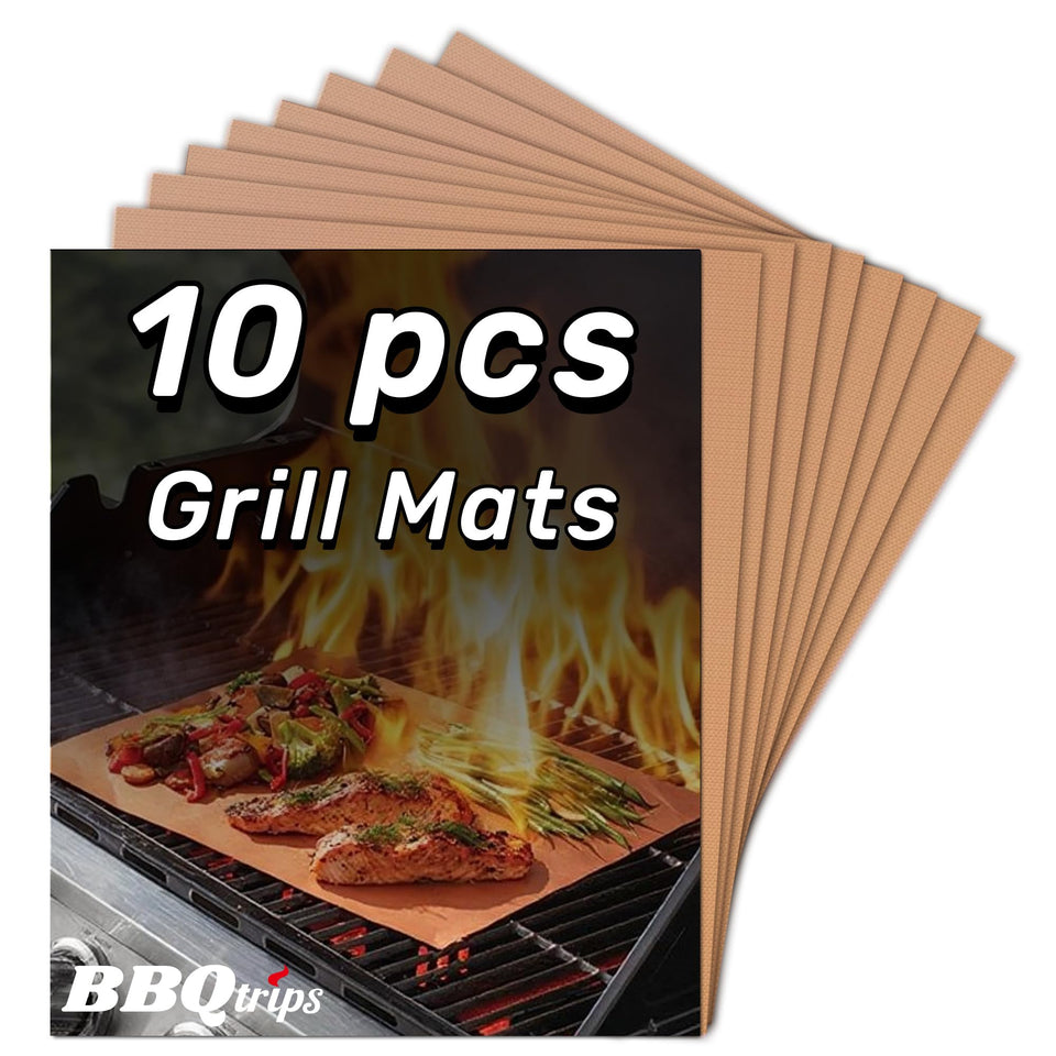 BBQtrips copper grill mat on a grill for easy food release