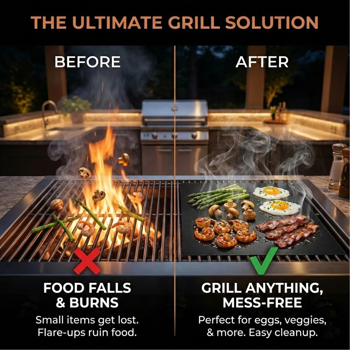 BBQtrips grill mats reusable in camping setup for portability