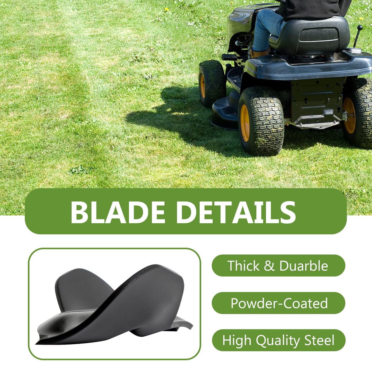 BCQNXX 50-inch deck blade compatibility enables wider mowing coverage.