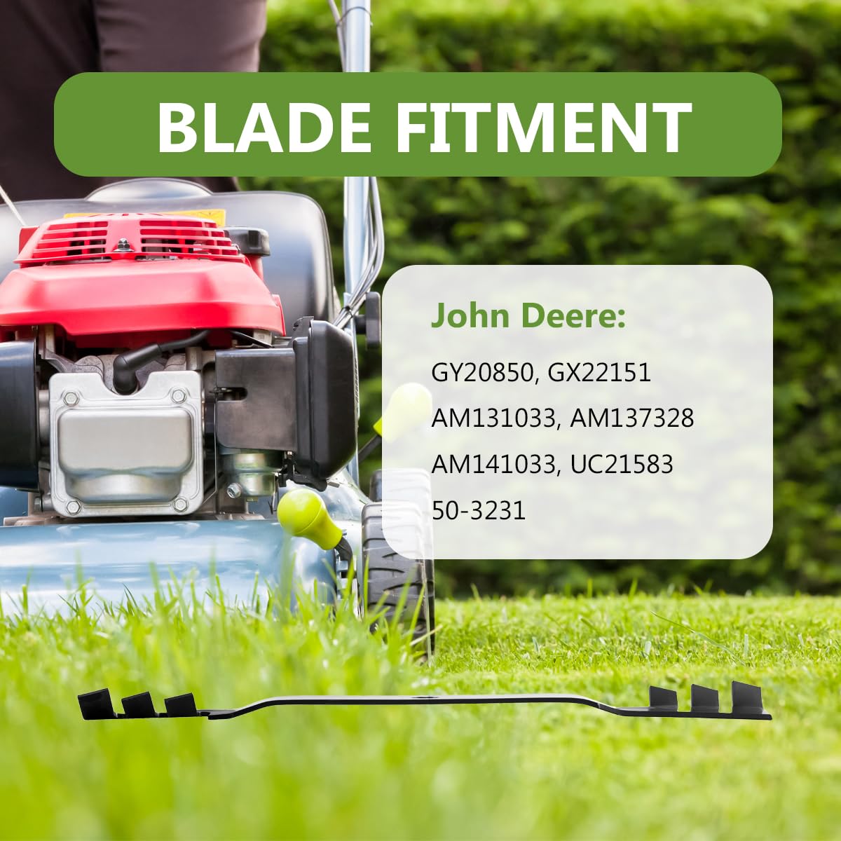 BCQNXX AM137333 replacement blade detail compatible with 42-inch John Deere decks.