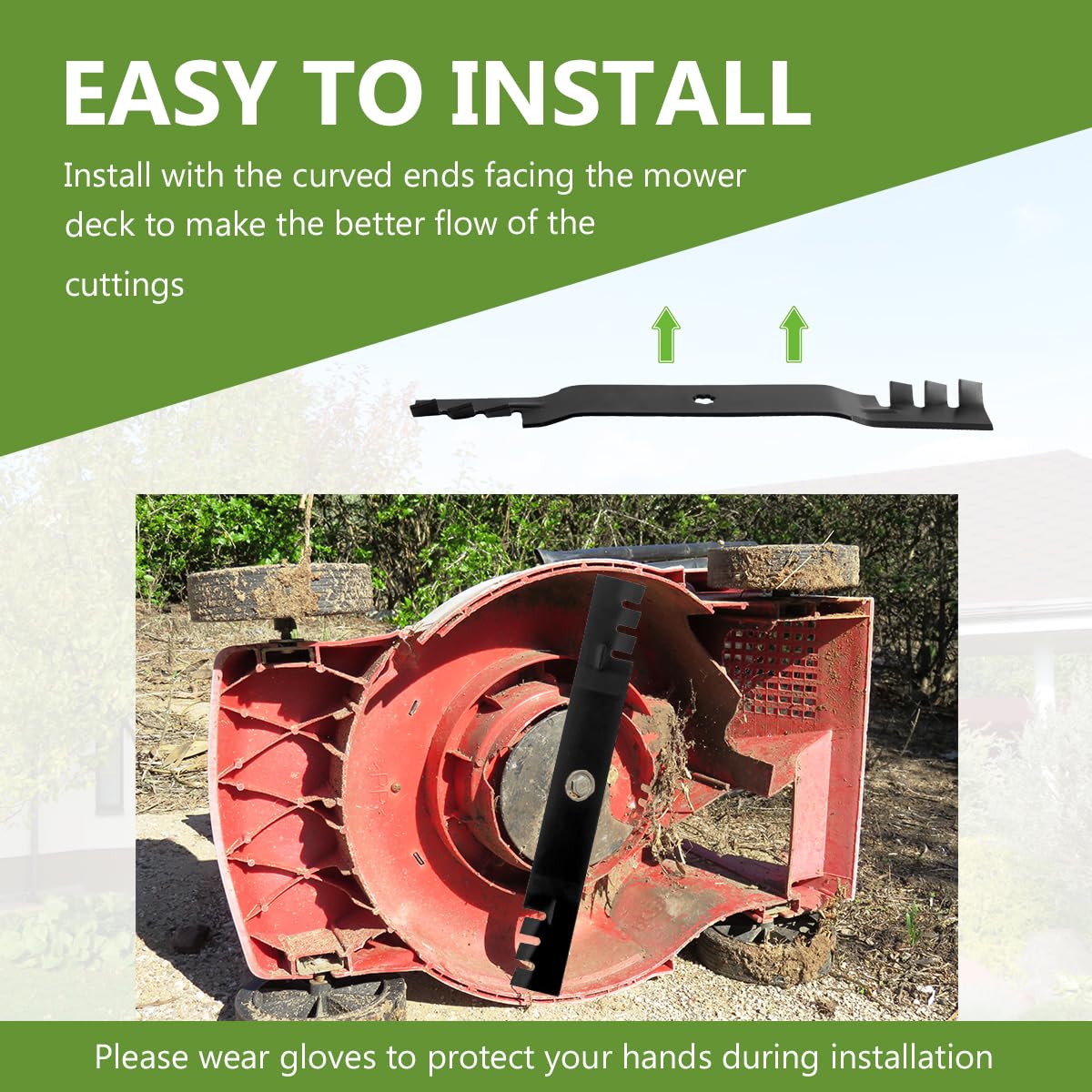 BCQNXX heavy-duty blades on a 42-inch deck for tall grass.