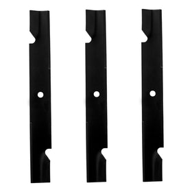 BCQNXX high lift blades 3-pack in packaging ready for mower upgrades.