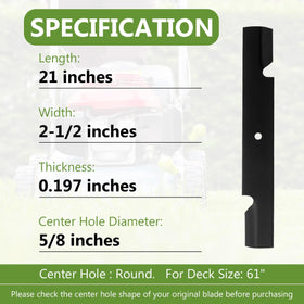 BCQNXX high lift blades 3-pack side view showing durable edge for balanced mowing.