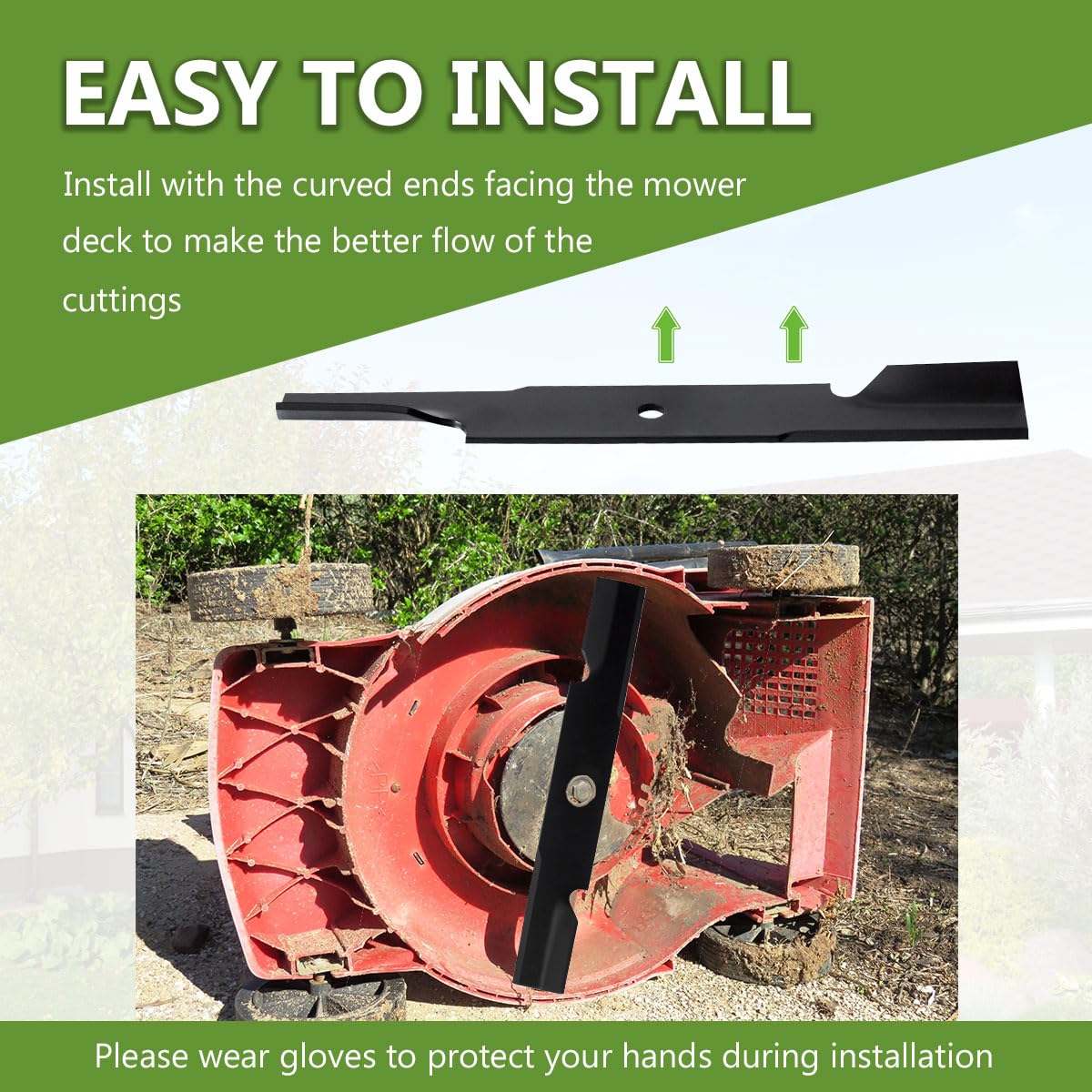 BCQNXX high lift blades deep-cut edge ready for efficient mowing.