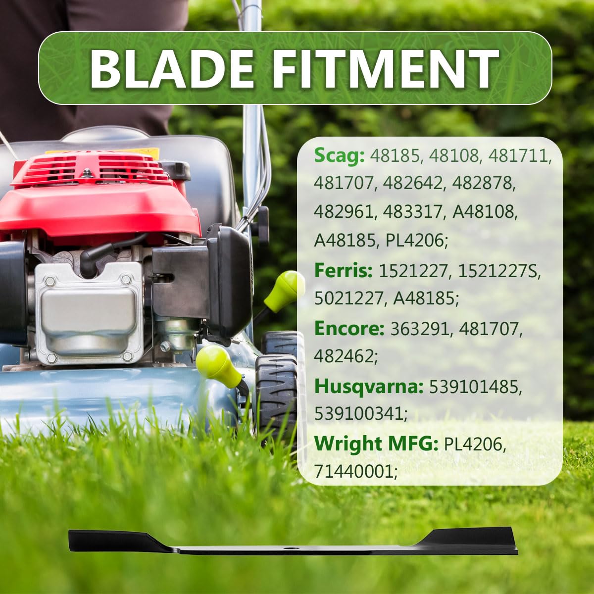 BCQNXX high lift blades mounted on a 36-inch mower deck for a clean cut.