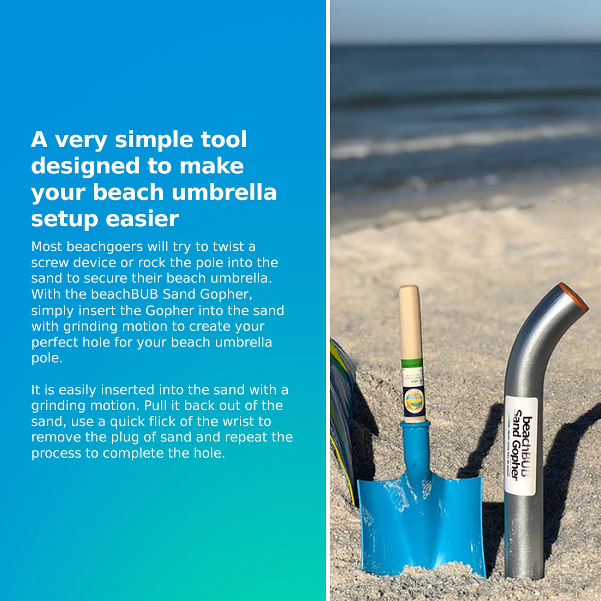 BeachBUB 15-inch hole demo shows fast, stable anchor placement on the beach