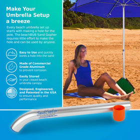 BeachBUB compact storage fits neatly into a beach bag alongside umbrellas