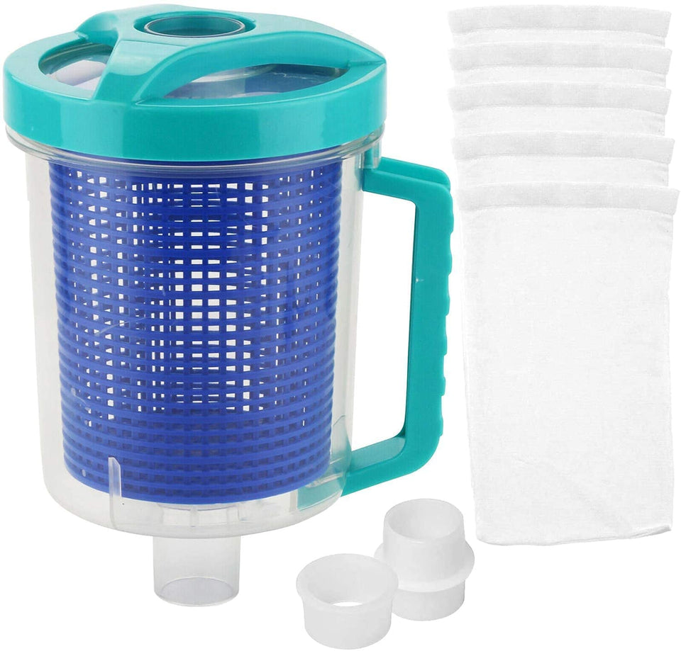 BeadChica pool leaf catcher canister with mesh basket filters debris to protect your pump.