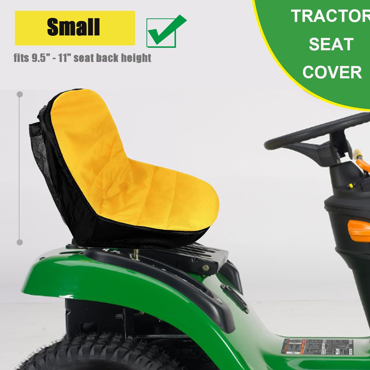 BeadChica tractor seat cover on mower seat protects against dust and stains.