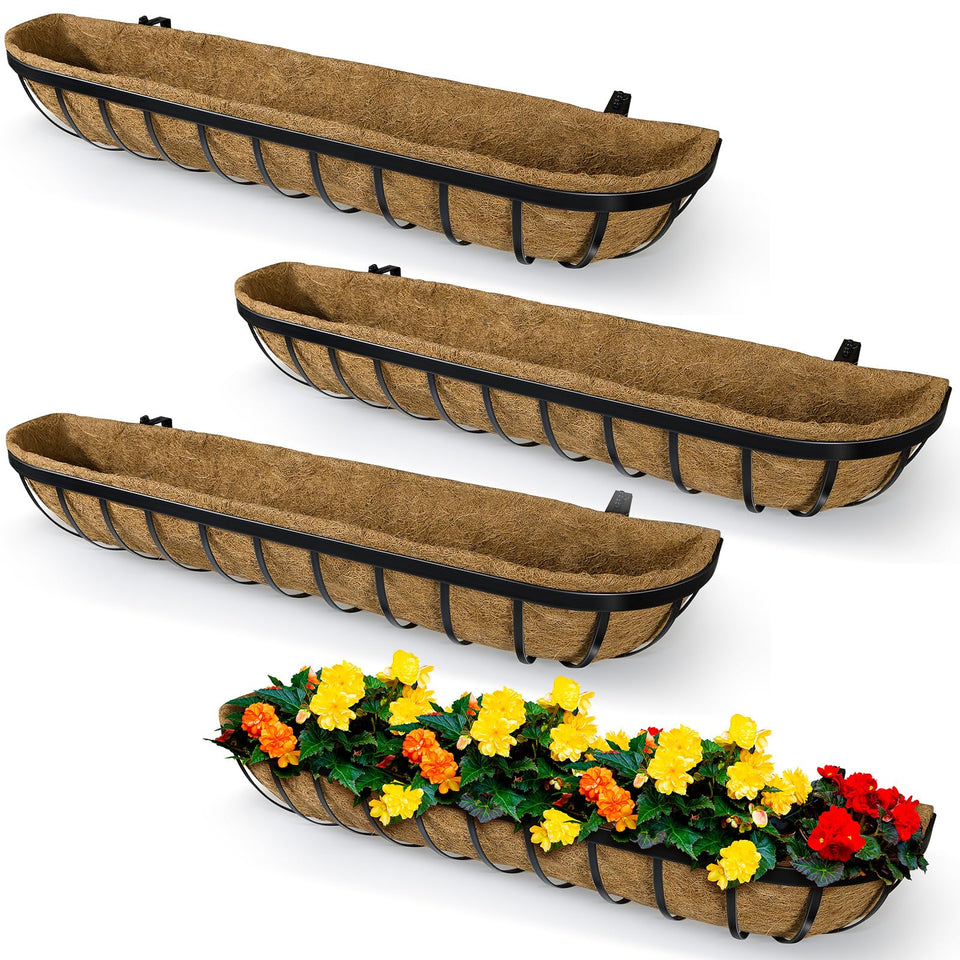 BeapTcely 4-pack window railing planter with coconut liner for vibrant greens.