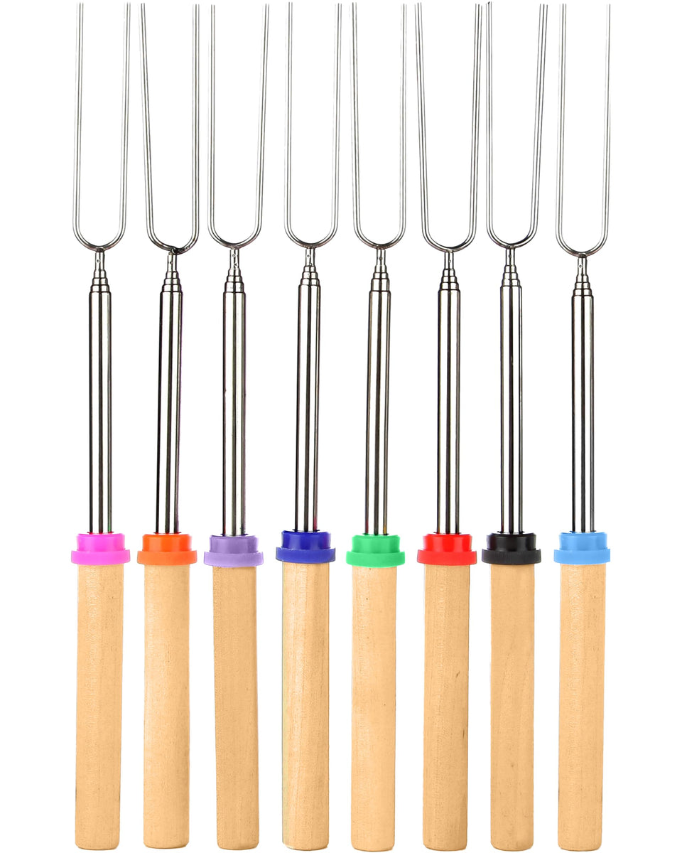BEARCLAW Smores Sticks assembly view with durable 304 stainless steel forks for safe roasting.