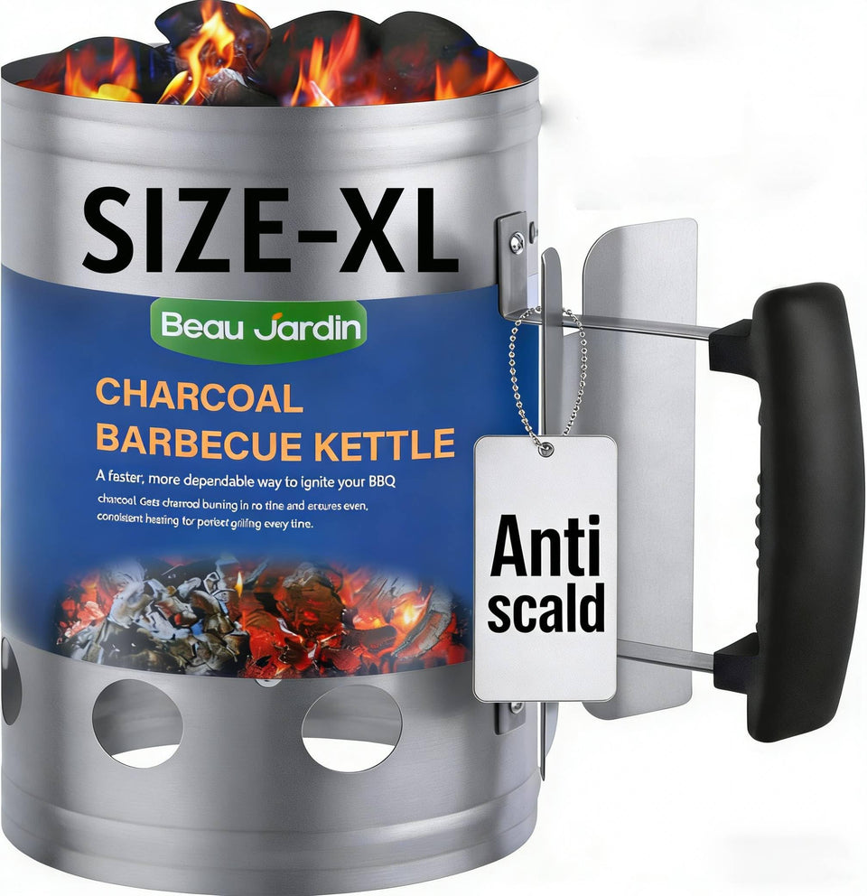BEAU JARDIN charcoal chimney starter full view for faster ignition and grilling