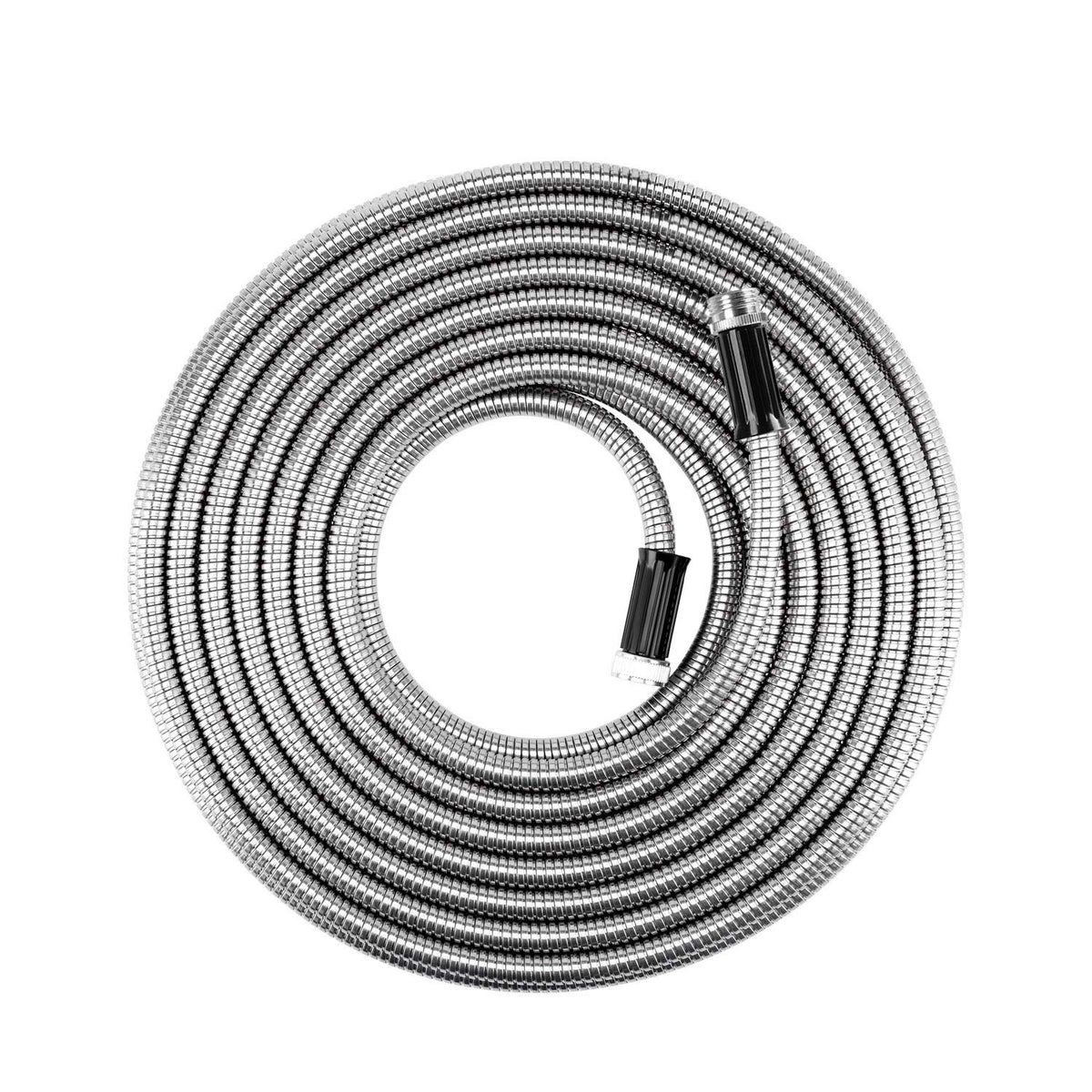 Beaulife metal garden hose 25ft, coiled neatly for convenient watering.